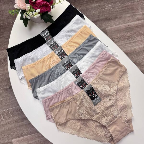 Жіночі бавовняні трусики Biweier #2073 з мереживом